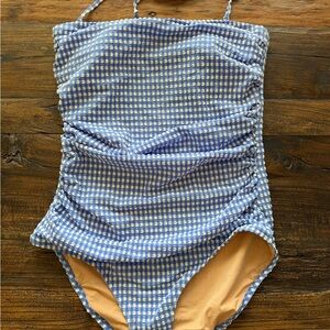 J. Crew Factory Blue and White Gingham One-Piece Swimsuit
